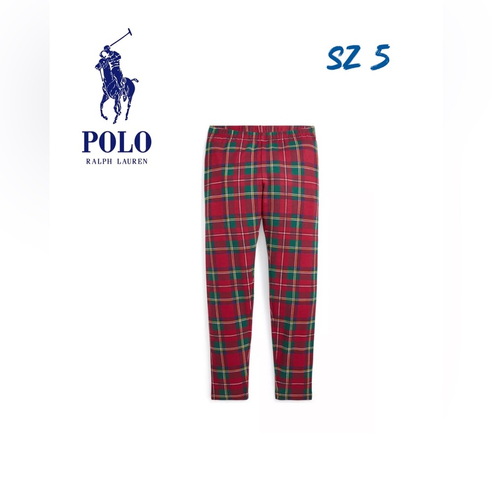 Polo Ralph Lauren Girls 5 Plaid Stretch Jersey Leggings red